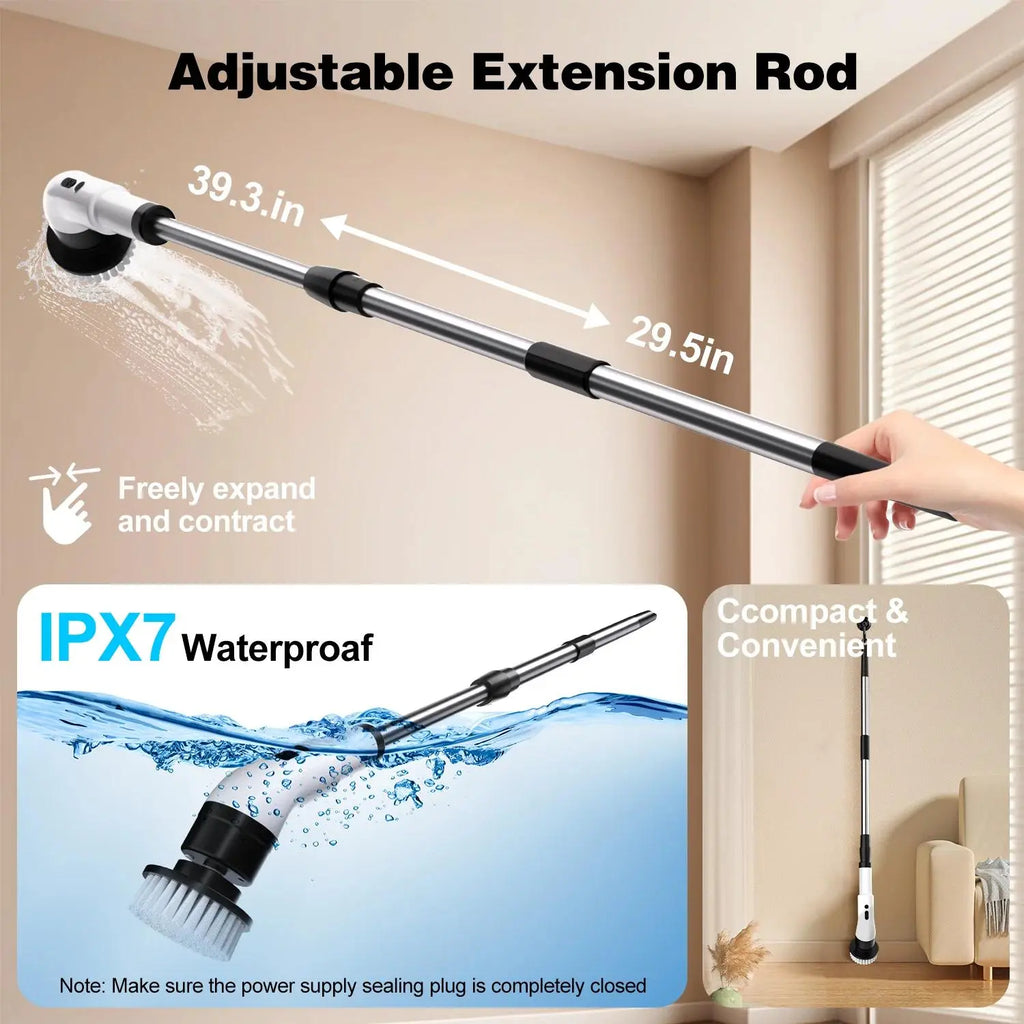 Electric Spin Scrubber Bath Tub Power Scrubber with Long Handle & Replaceable Heads, Detachable for Short Handle, Cleaning Tool