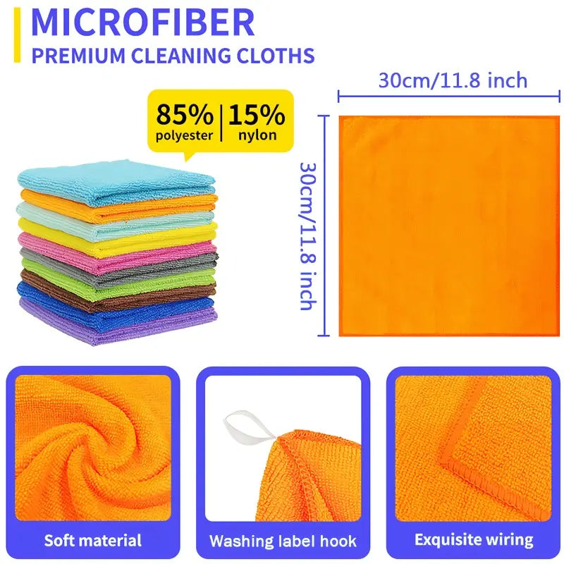 10 Counts Microfiber Cleaning Cloth Set, Multi-Color Reusable Absorbent Towels for Car Washing, Car Drying Towel, Car Wash Accessory, Home and Kitchen, 11.8X11.8 Inch Multi-Purpose Cleaning Tools, Kitchen Towel Replacement, Microfiber Cloth Replacements