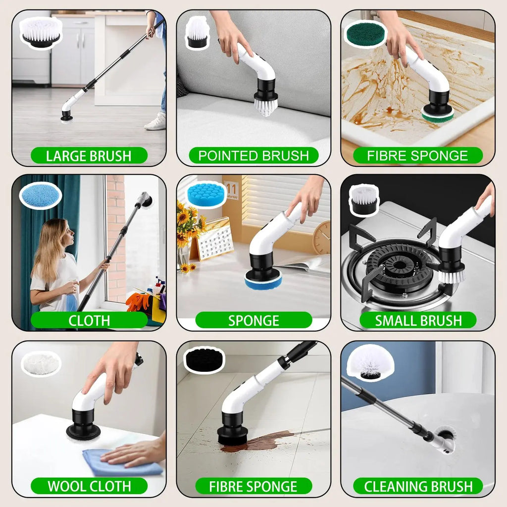 Electric Spin Scrubber Bath Tub Power Scrubber with Long Handle & Replaceable Heads, Detachable for Short Handle, Cleaning Tool