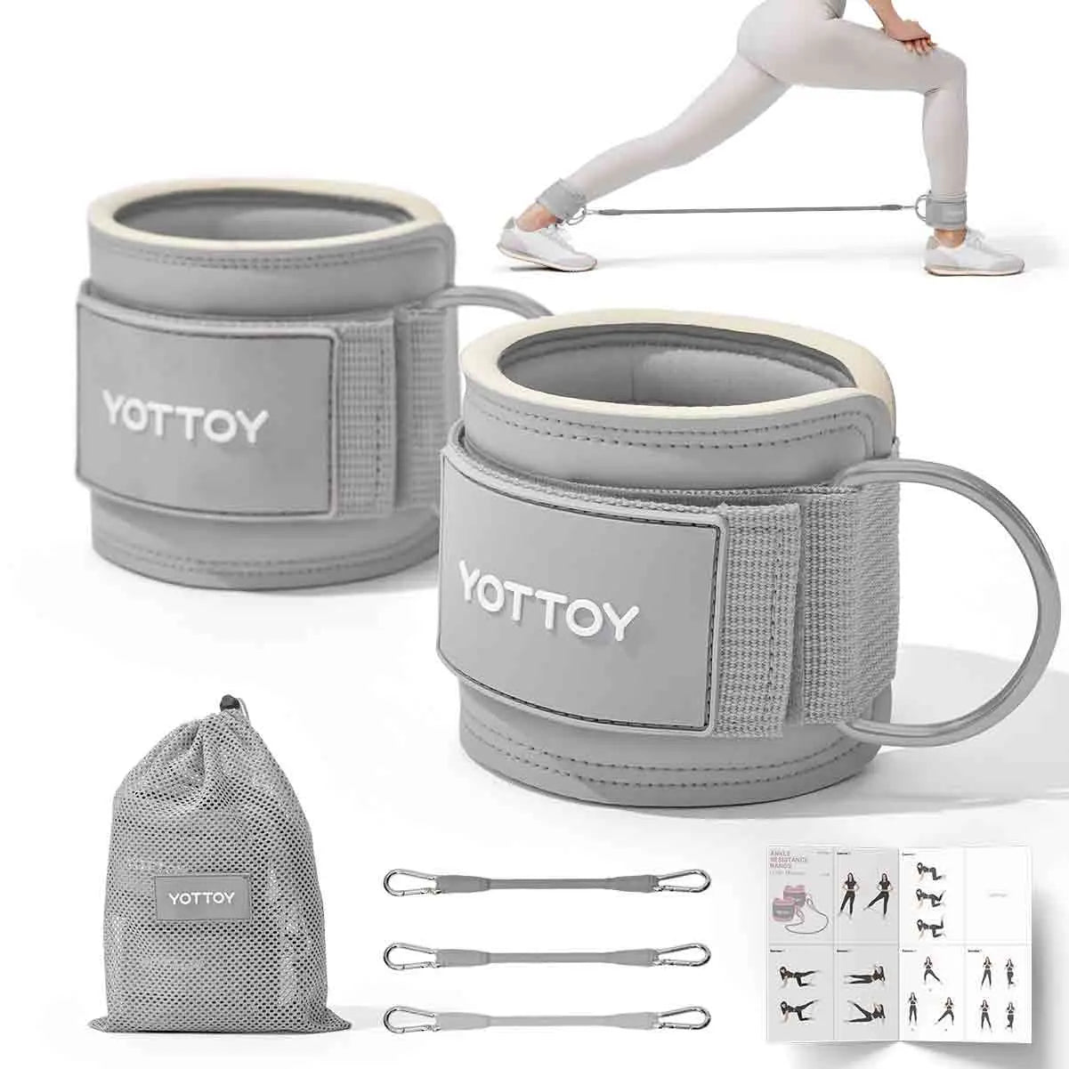 YOTTOY Women'S Adjustable Padded Ankle Straps with 3 Latex Resistance Bands (10-60 Lbs) - Cable Machine Attachment, Workout Equipment for Leg & Glute Training, Gym Stuff, Home Gym, at Home Gym Equipment