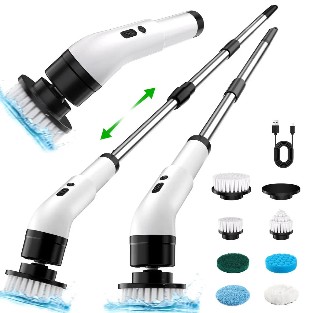 Electric Spin Scrubber Bath Tub Power Scrubber with Long Handle & Replaceable Heads, Detachable for Short Handle, Cleaning Tool