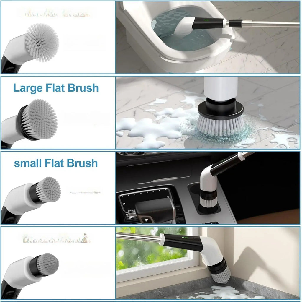 QUEP 9-In-1 Replaceable Cleaning Brush Heads Set - 8 Scrub Brush Heads, 1 Fibre Sponge, Dense Bristles, 2-Year Compatibility for Most Cordless Electric Spin Shower Scrubbers, Wool Cloth Buff for Bathroom, Kitchen Stove, Car Seat, Swimming Pool