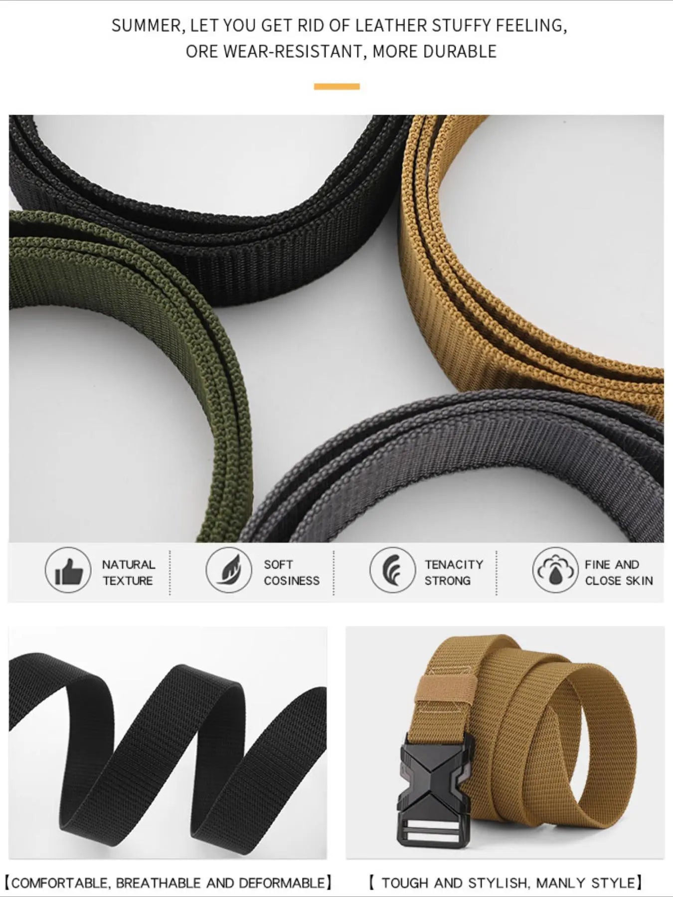 2-Piece Set Men'S Adjustable Tactical Waist Belts, Durable Nylon Strap with Safety Plastic Buckle, Textured Design Belts for Outdoor & Casual Use, Web Belt