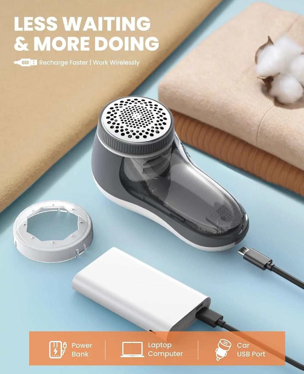 POPCHOSE Fabric Shaver, Lint Remover for Clothes, Electric Lint Shaver with 6-Leaf Blades, Sweater Shavers to Remove Pilling for Clothing, Couch, Furniture, Fuzz, Lint Ball, Pillings, USB Rechargeable POPCHOSE Technology