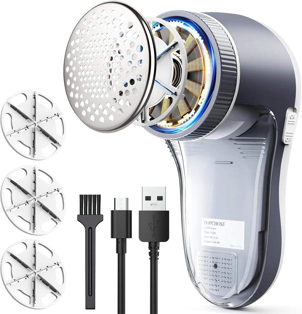 POPCHOSE Fabric Shaver, Lint Remover for Clothes, Electric Lint Shaver with 6-Leaf Blades, Sweater Shavers to Remove Pilling for Clothing, Couch, Furniture, Fuzz, Lint Ball, Pillings, USB Rechargeable POPCHOSE Technology