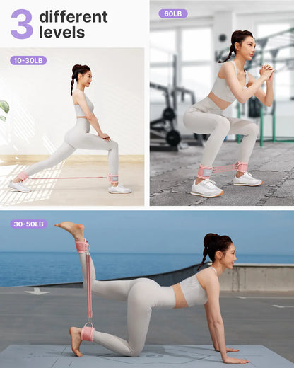 YOTTOY Women'S Adjustable Padded Ankle Straps with 3 Latex Resistance Bands (10-60 Lbs) - Cable Machine Attachment, Workout Equipment for Leg & Glute Training, Gym Stuff, Home Gym, at Home Gym Equipment