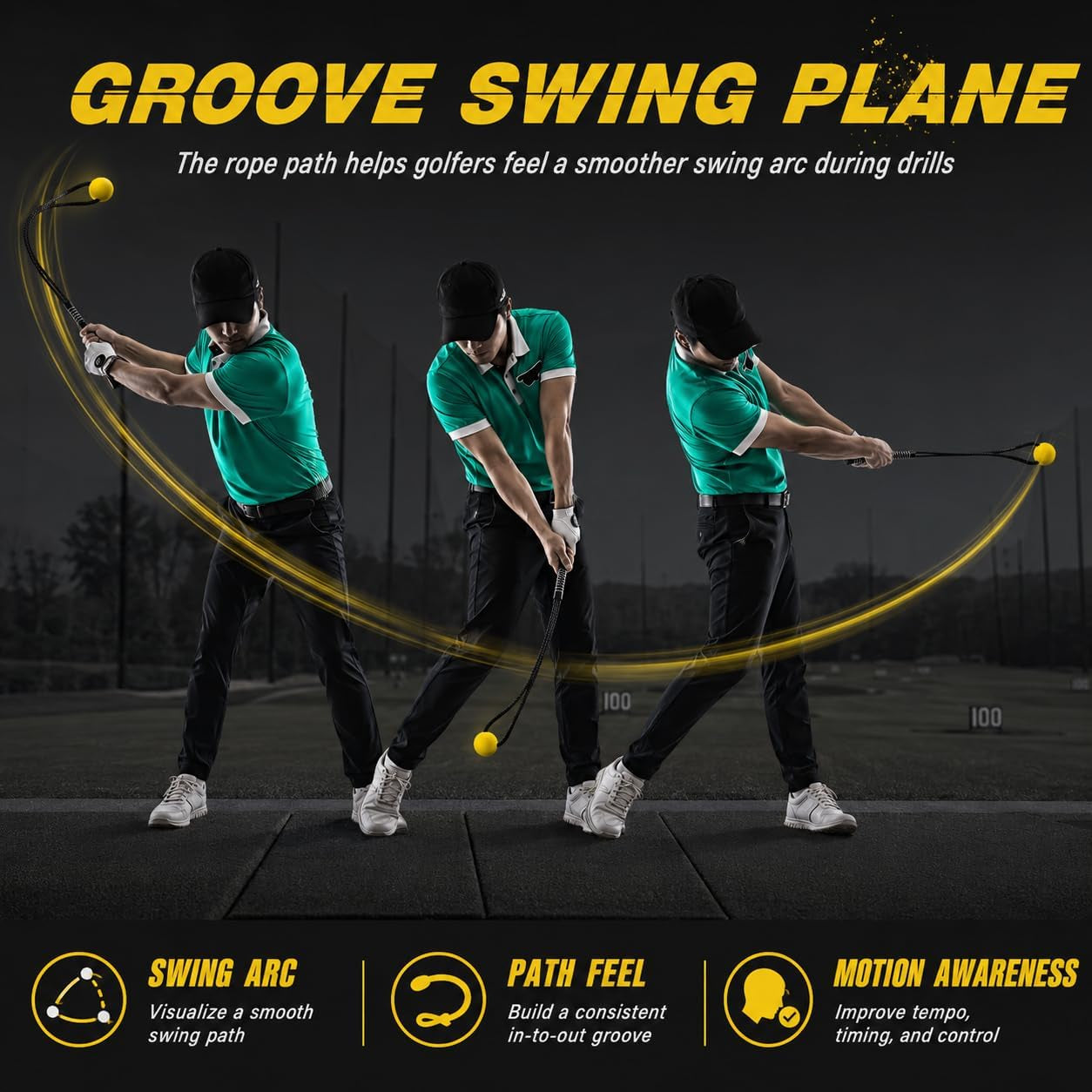 Golf Rope Swing Trainer, Golf Tyro Posture Corrector Professional Golf Training Aid, Master Tempo Golf Warm-Up Practice Equipment with Weighted Ball for Golfers of All Levels