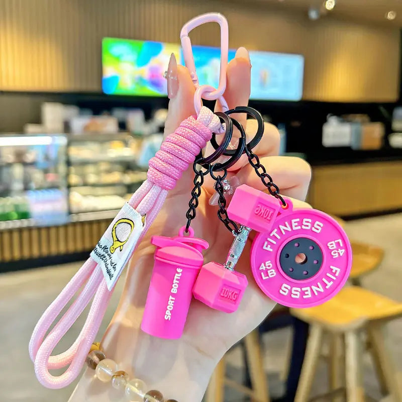 Aesthetic Dumbbell Shape Keyring with Weight Charms - Cute Keychains for Keys, Casual Wear & EDC Gear, Bag/Purse Accessory, Gift for Women & Men, Keyrings for Keys, Key Chain Decorations