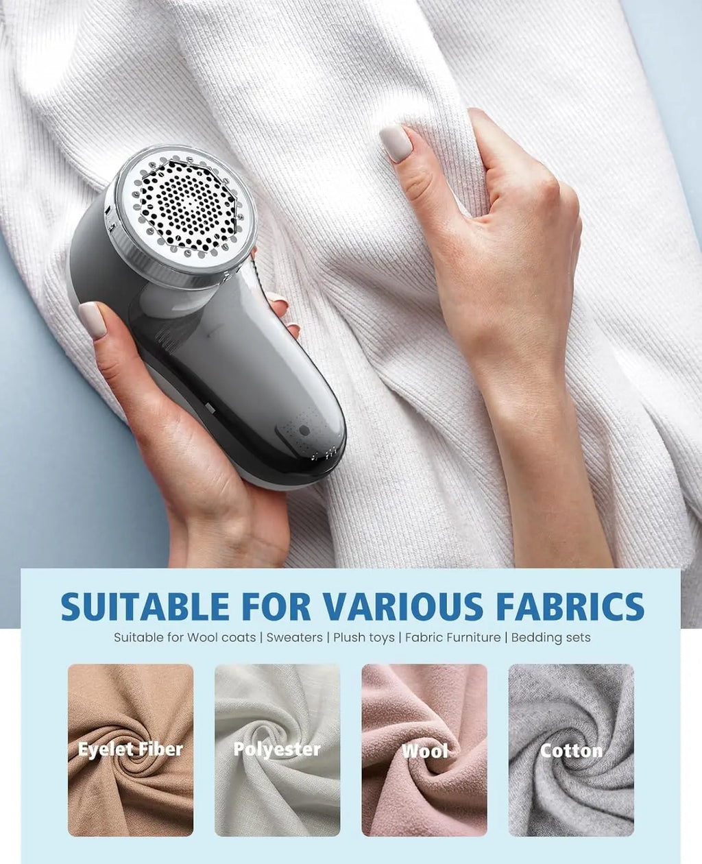POPCHOSE Fabric Shaver, Lint Remover for Clothes, Electric Lint Shaver with 6-Leaf Blades, Sweater Shavers to Remove Pilling for Clothing, Couch, Furniture, Fuzz, Lint Ball, Pillings, USB Rechargeable POPCHOSE Technology