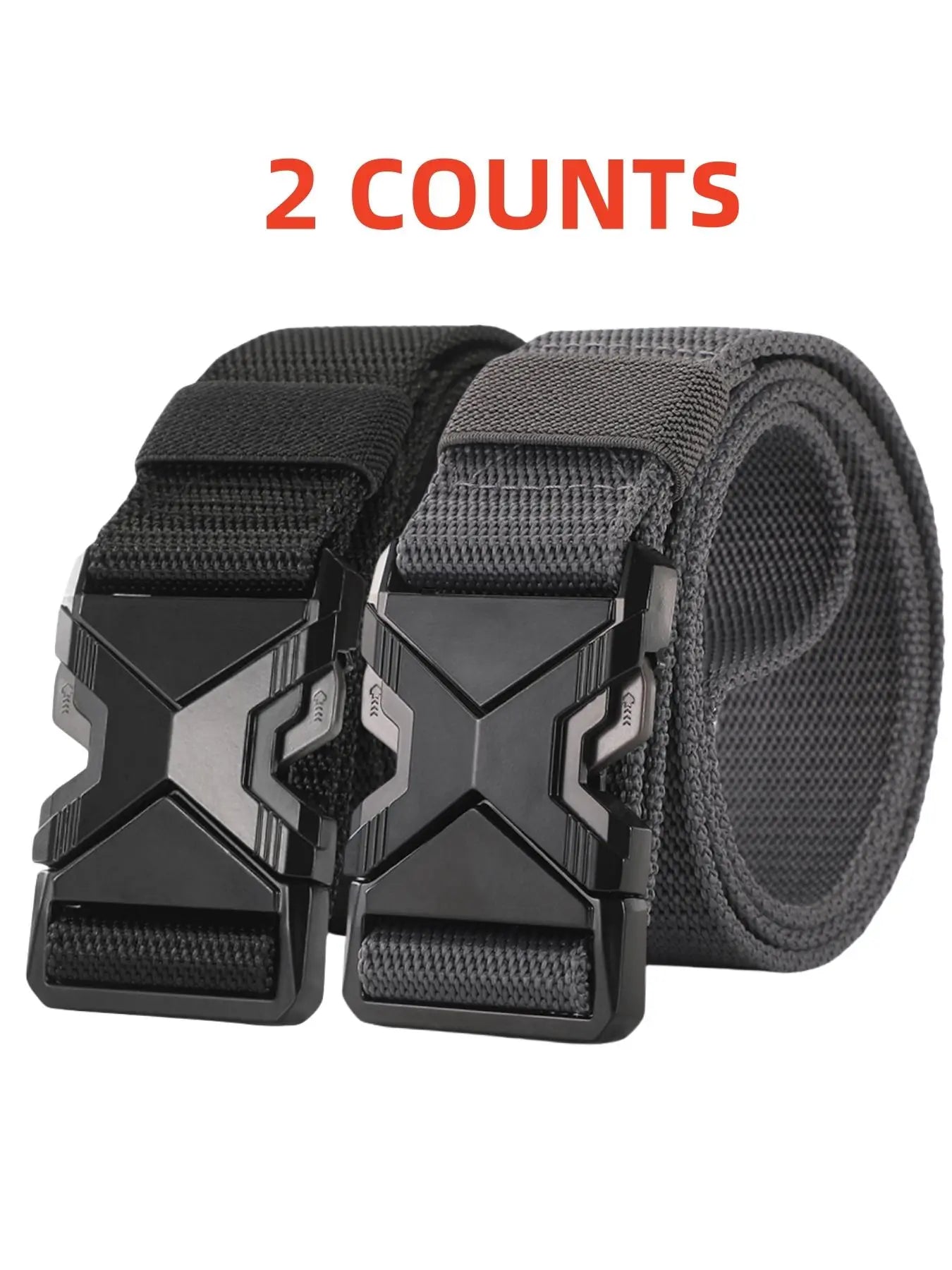 2-Piece Set Men'S Adjustable Tactical Waist Belts, Durable Nylon Strap with Safety Plastic Buckle, Textured Design Belts for Outdoor & Casual Use, Web Belt