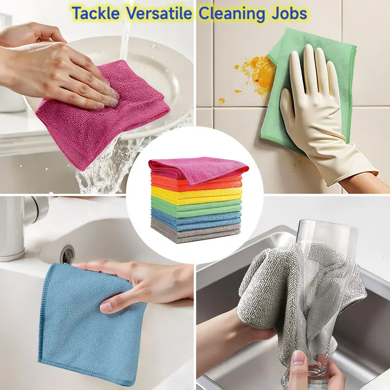 10 Counts Microfiber Cleaning Cloth Set, Multi-Color Reusable Absorbent Towels for Car Washing, Car Drying Towel, Car Wash Accessory, Home and Kitchen, 11.8X11.8 Inch Multi-Purpose Cleaning Tools, Kitchen Towel Replacement, Microfiber Cloth Replacements