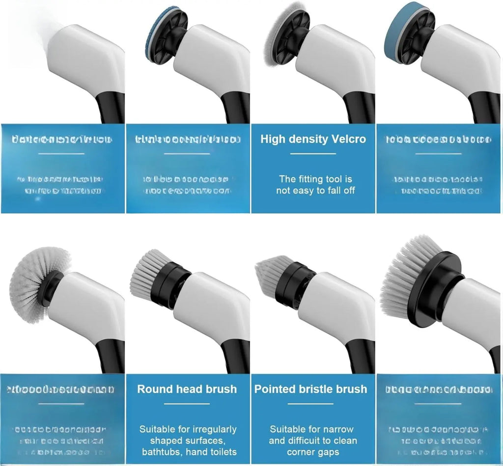QUEP 9-In-1 Replaceable Cleaning Brush Heads Set - 8 Scrub Brush Heads, 1 Fibre Sponge, Dense Bristles, 2-Year Compatibility for Most Cordless Electric Spin Shower Scrubbers, Wool Cloth Buff for Bathroom, Kitchen Stove, Car Seat, Swimming Pool