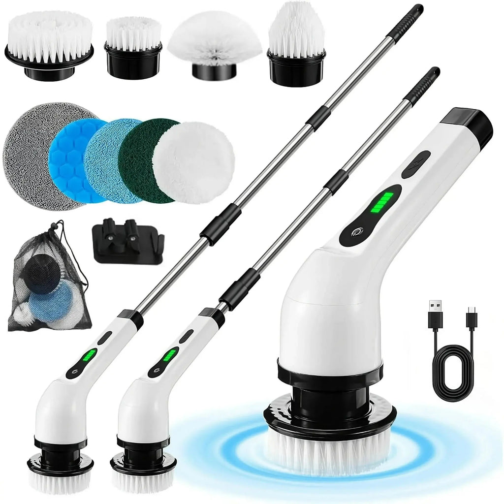 Electric Spin Scrubber Bath Tub Power Scrubber with Long Handle & Replaceable Heads, Detachable for Short Handle, Cleaning Tool
