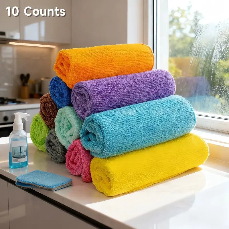 10 Counts Microfiber Cleaning Cloth Set, Multi-Color Reusable Absorbent Towels for Car Washing, Car Drying Towel, Car Wash Accessory, Home and Kitchen, 11.8X11.8 Inch Multi-Purpose Cleaning Tools, Kitchen Towel Replacement, Microfiber Cloth Replacements