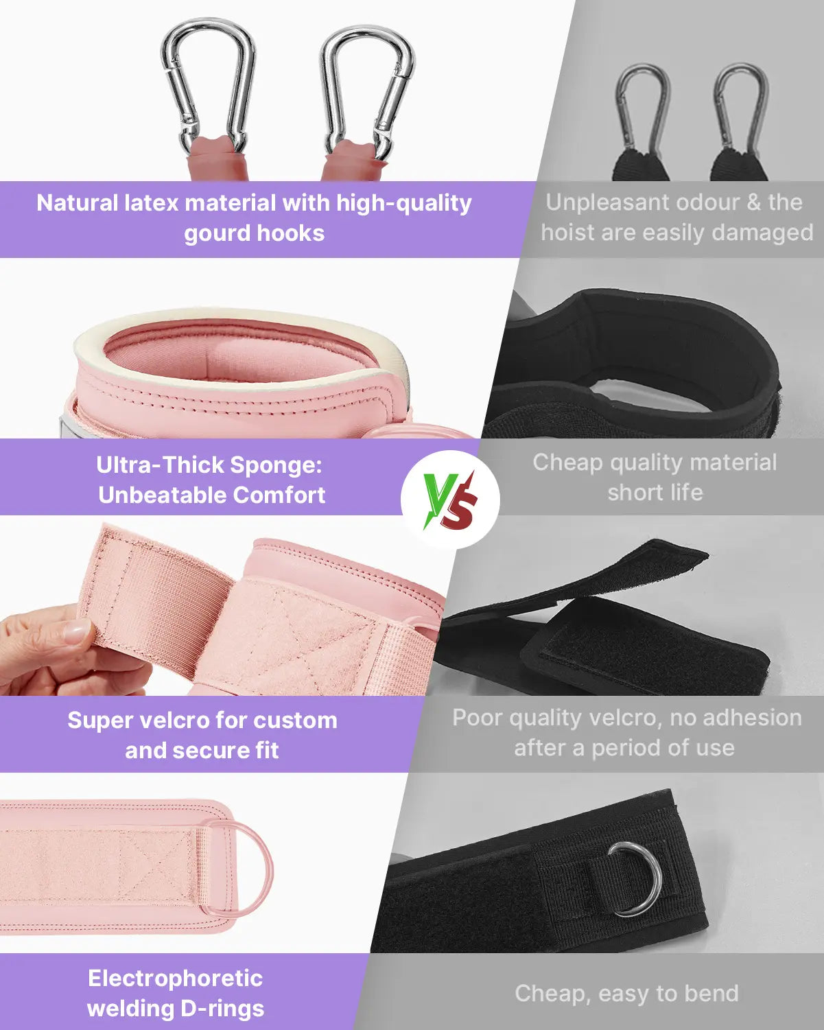 YOTTOY Women'S Adjustable Padded Ankle Straps with 3 Latex Resistance Bands (10-60 Lbs) - Cable Machine Attachment, Workout Equipment for Leg & Glute Training, Gym Stuff, Home Gym, at Home Gym Equipment