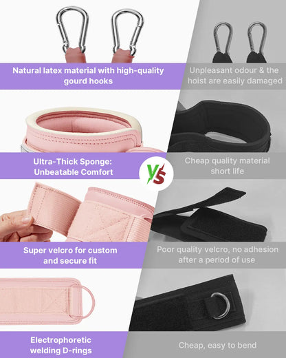 YOTTOY Women'S Adjustable Padded Ankle Straps with 3 Latex Resistance Bands (10-60 Lbs) - Cable Machine Attachment, Workout Equipment for Leg & Glute Training, Gym Stuff, Home Gym, at Home Gym Equipment