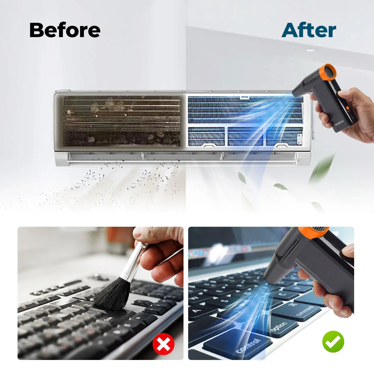 【MUNBYN Electric Air Duster】 Multifunction 100,000RPM Cordless Compressed Air Duster for Keyboard,Mini Portable Electric Air Duster,Black