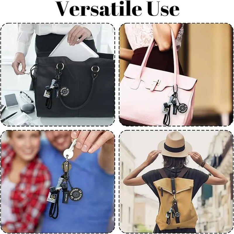 Aesthetic Dumbbell Shape Keyring with Weight Charms - Cute Keychains for Keys, Casual Wear & EDC Gear, Bag/Purse Accessory, Gift for Women & Men, Keyrings for Keys, Key Chain Decorations