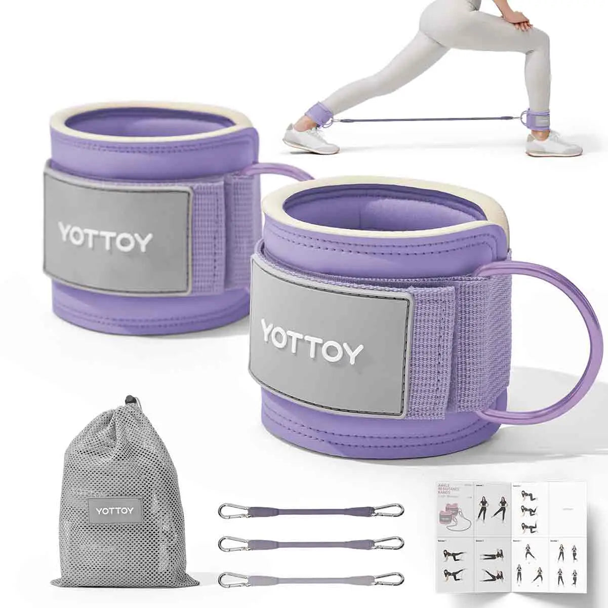 YOTTOY Women'S Adjustable Padded Ankle Straps with 3 Latex Resistance Bands (10-60 Lbs) - Cable Machine Attachment, Workout Equipment for Leg & Glute Training, Gym Stuff, Home Gym, at Home Gym Equipment